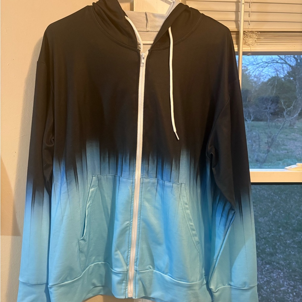 Gradient Black and Blue Zip-Up Hoodie